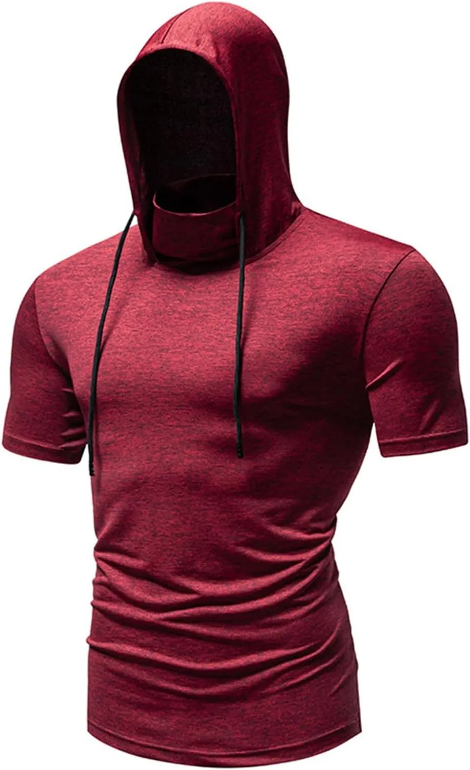 Short Sleeve Hoodies for Men Shirts with Face_Mask Turtleneck Muscle T-Shirt Fitness Casual Lightweight Slim Fit Tops