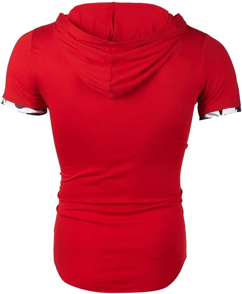 Short Sleeve Hoodies for Men Summer Hipster Hip Hop Ripped Tshirts Shirts Casual Athletic Pullover Tops Workout Tees