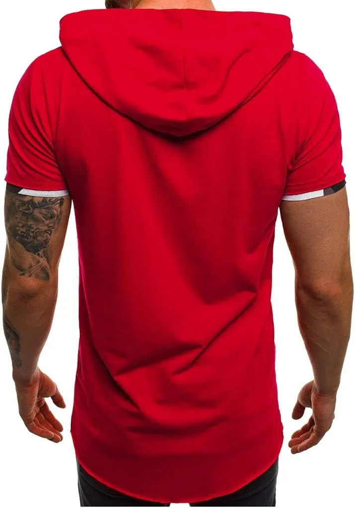 Short Sleeve Hoodies for Men Summer Hipster Hip Hop Ripped Tshirts Shirts Casual Athletic Pullover Tops Workout Tees