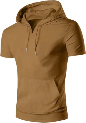 Short Sleeve Hoodies for Men Summer Shirts Hooded with Pockets V Neck Pullover Tops Tshirt Fashion Lightweight Tees