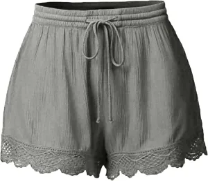 Shorts for Women 2024 Comfy Lace Lounge Shorts Trendy Casual High Waisted Drawstring Summer Beach Shorts Plus Size