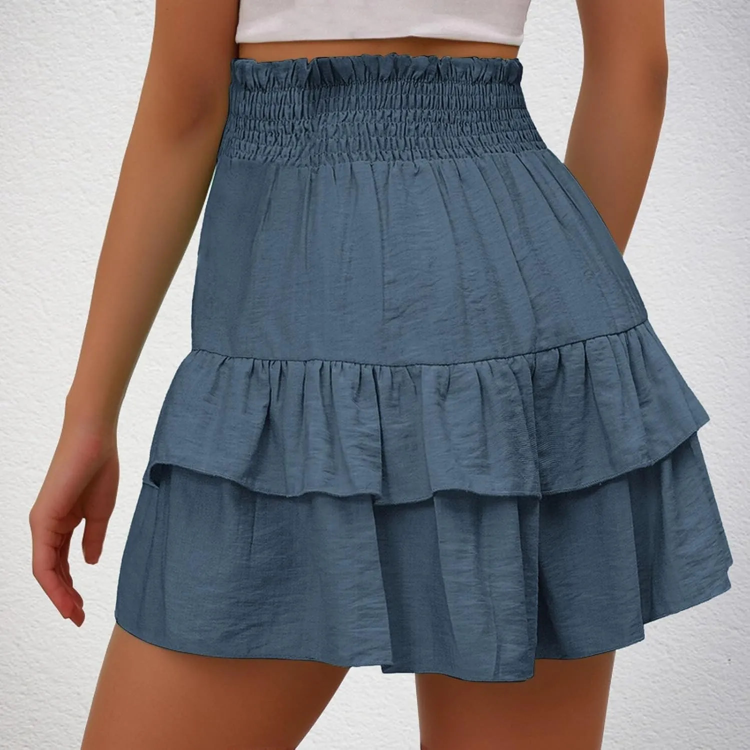 Shorts for Women Trendy Summer 2024 Elastic High Waisted Cute Ruffle Shorts Casual Beach Comfy Bermuda Short Pants