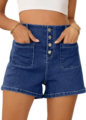 Sidefeel Women's Jean Shorts Button Fly Stretchy High Waisted Zimbaplatinum Jeans Summer Outfit 2025 Denim Shorts