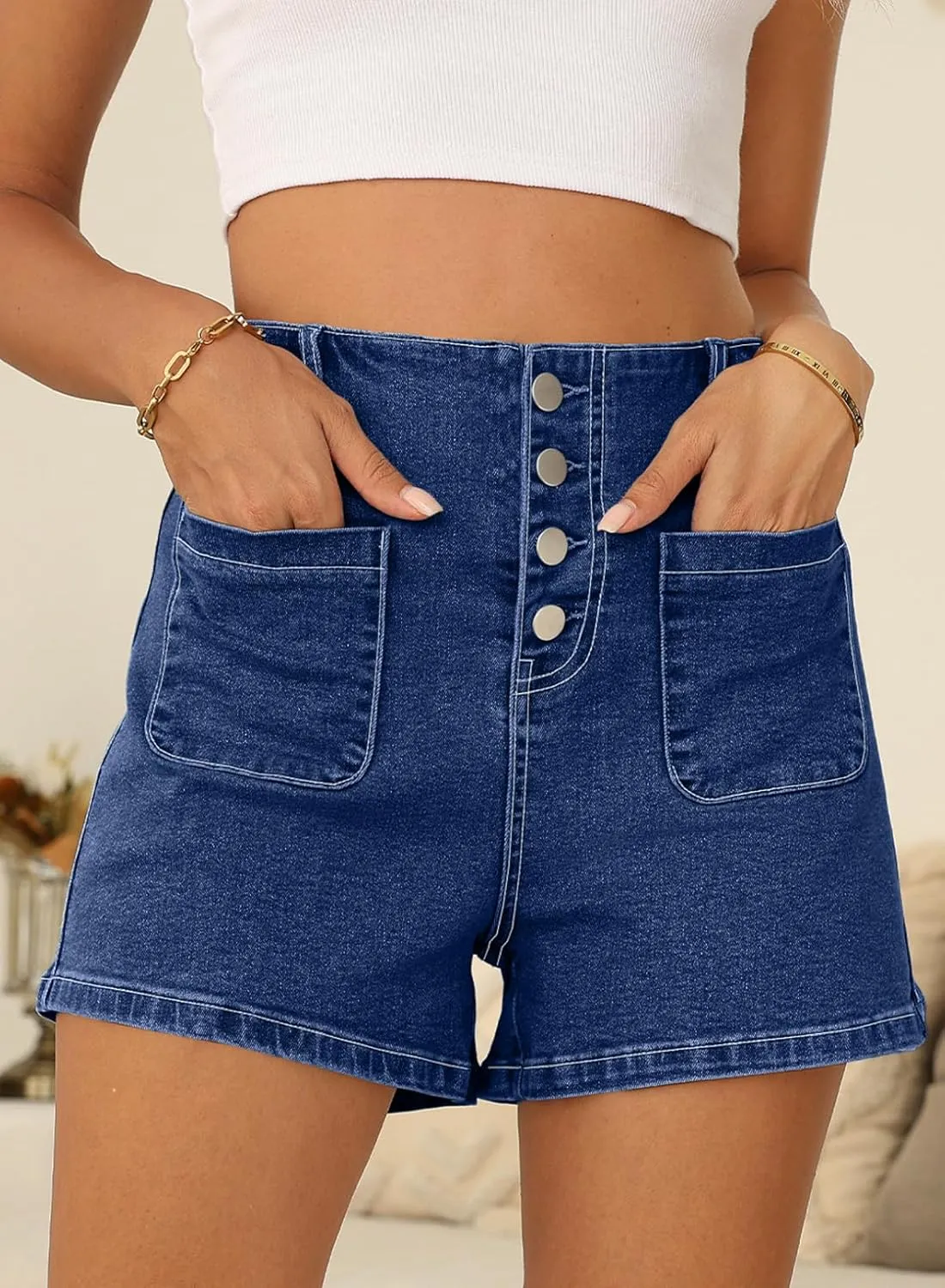 Sidefeel Women's Jean Shorts Button Fly Stretchy High Waisted Zimbaplatinum Jeans Summer Outfit 2025 Denim Shorts