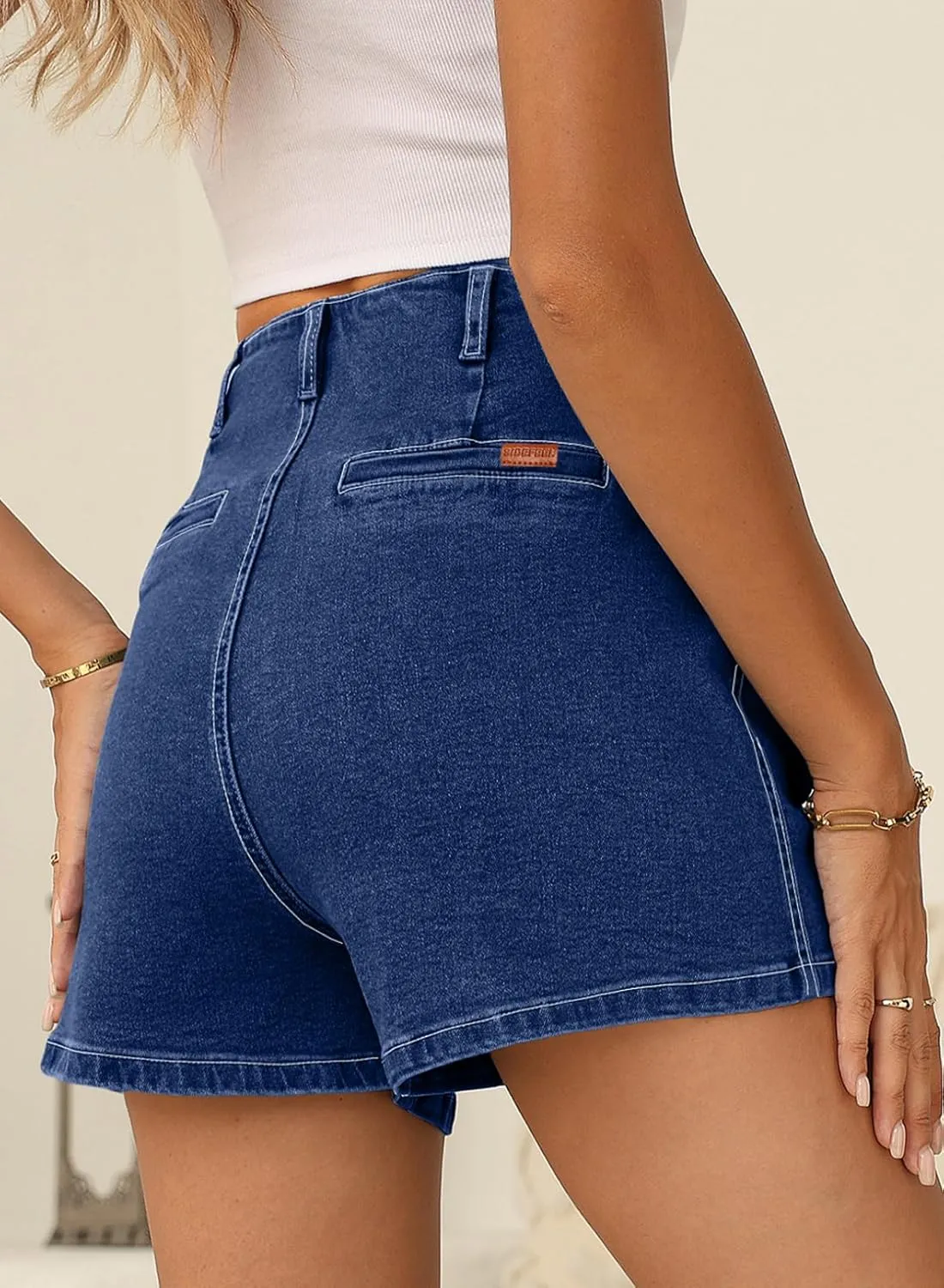 Sidefeel Women's Jean Shorts Button Fly Stretchy High Waisted Zimbaplatinum Jeans Summer Outfit 2025 Denim Shorts