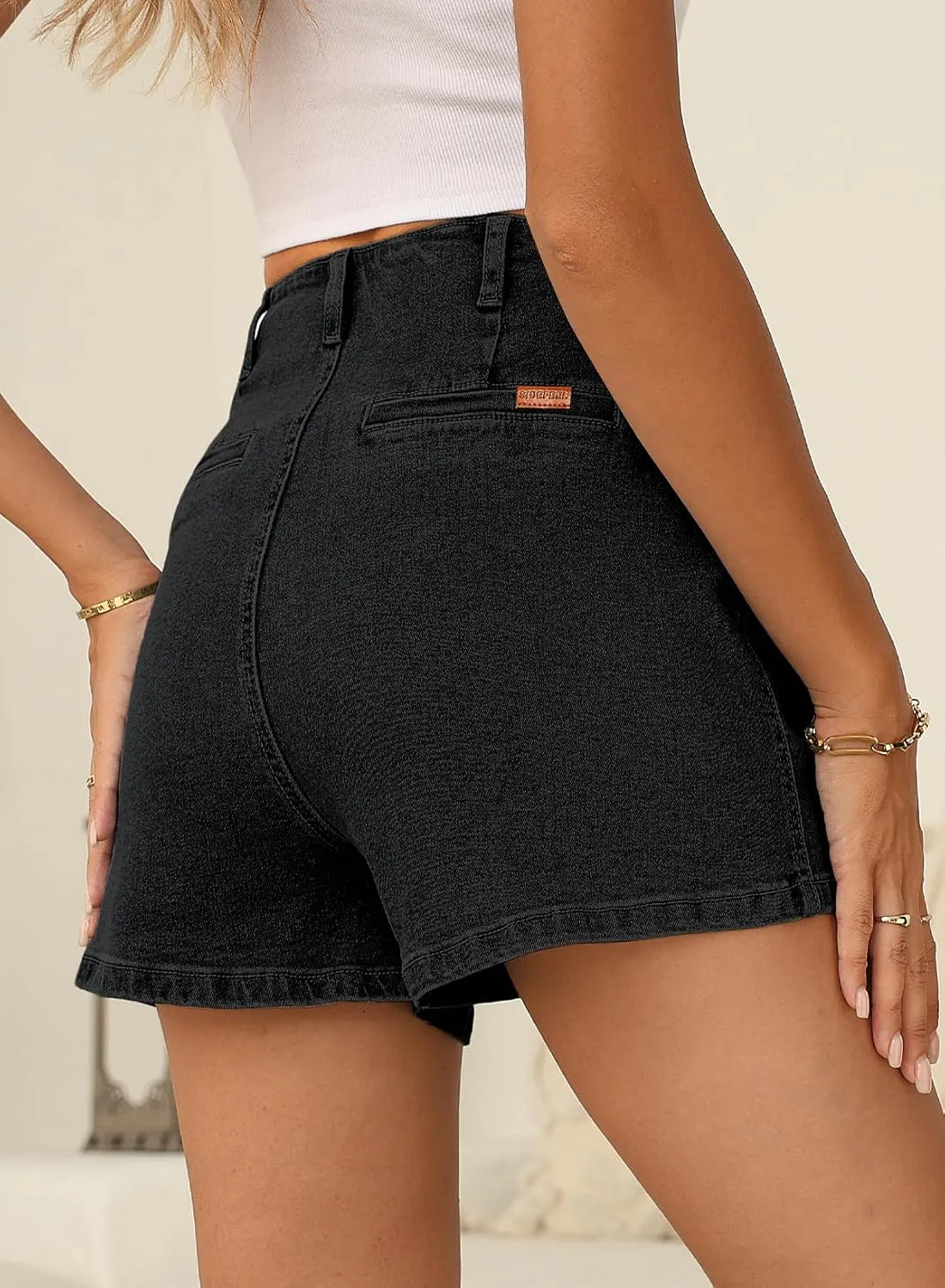 Sidefeel Women's Jean Shorts Button Fly Stretchy High Waisted Zimbaplatinum Jeans Summer Outfit 2025 Denim Shorts
