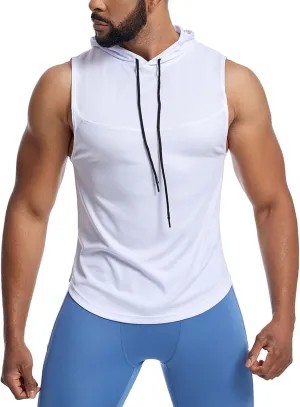 Sleeveless Hoodies for Men Summer Quick Dry Tank Tops Gym Workout Shirts Cooling Muscle Tees Stretch Mesh T-Shirts