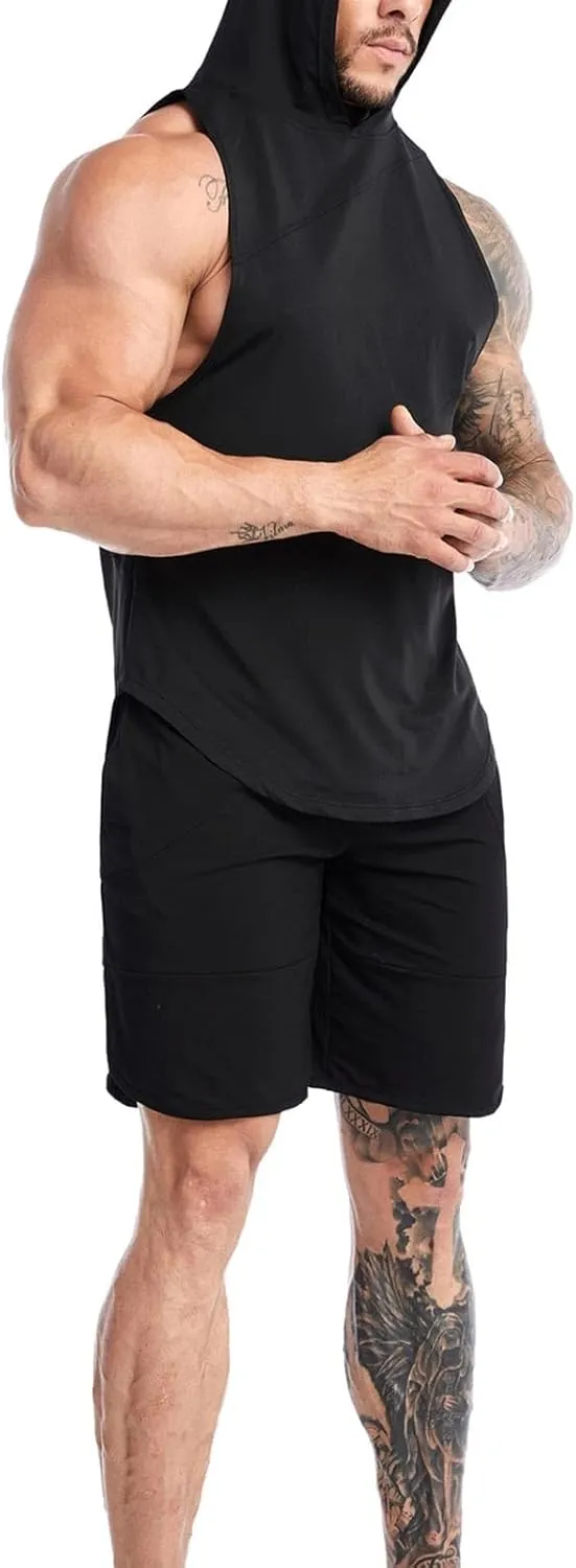 Sleeveless Hoodies for Men Summer Quick Dry Tank Tops Stretch Mesh T-Shirts Gym Workout Shirts Cooling Muscle Tees