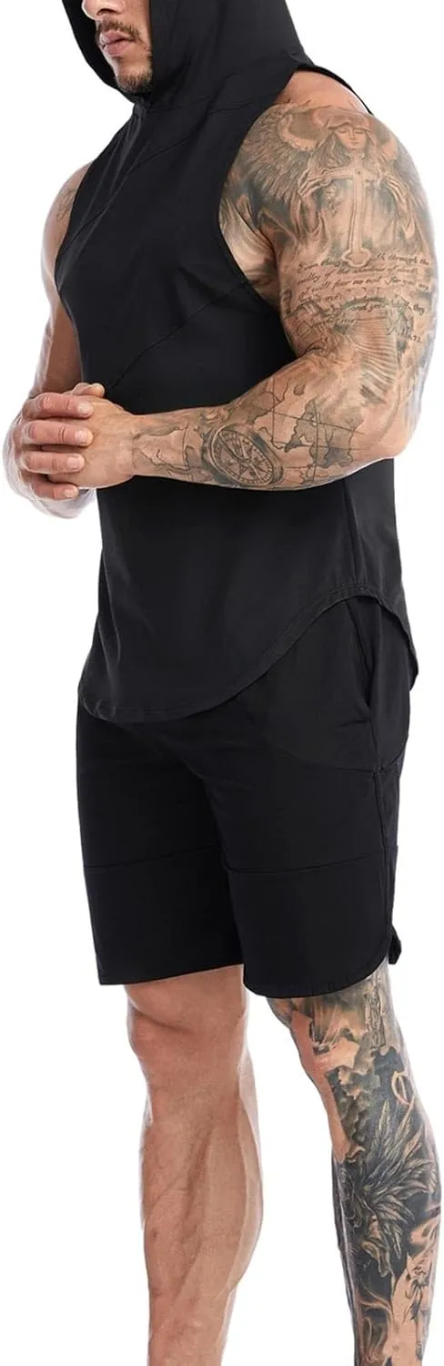 Sleeveless Hoodies for Men Summer Quick Dry Tank Tops Stretch Mesh T-Shirts Gym Workout Shirts Cooling Muscle Tees