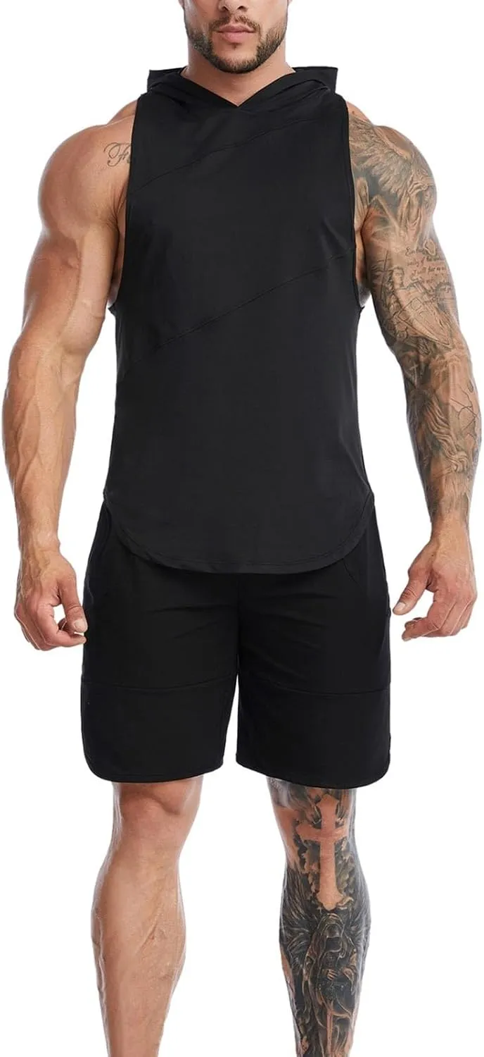 Sleeveless Hoodies for Men Summer Quick Dry Tank Tops Stretch Mesh T-Shirts Gym Workout Shirts Cooling Muscle Tees