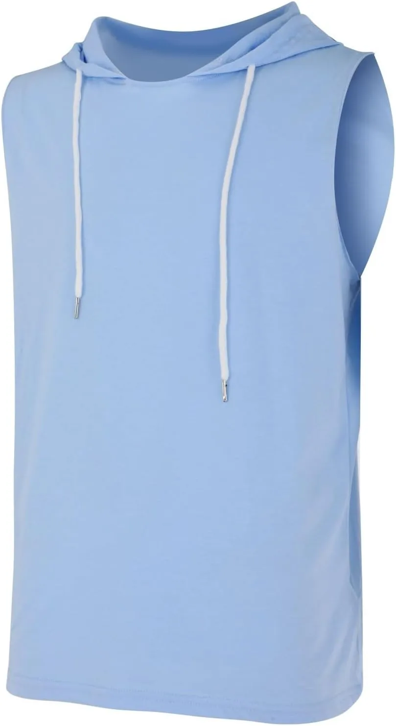 Sleeveless Hoodies for Men Summer Tank Tops Stretchy Gym Drawstring Hooded Shirts Solid Muscle Workout Cut Off Tops
