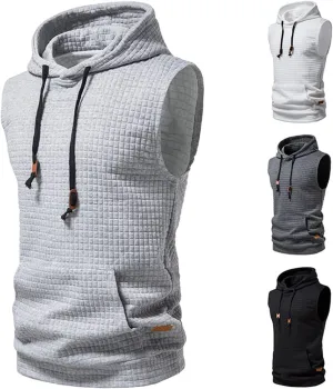 Sleeveless Hoodies For Men Wafflke Tank Tops Slim Fit Jacket Vest With Pocket Drawstring Shirts Hooded Pullover Tops