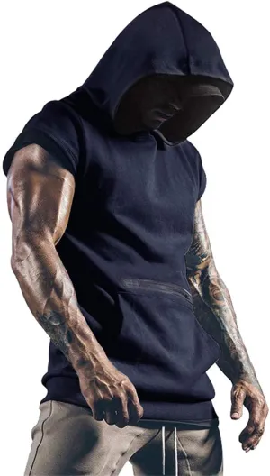 Sleeveless Hoodies for Men Workout Hooded Tank Tops Bodybuilding Muscle Cut Off T Shirt Gym Training Hoodies Shirts