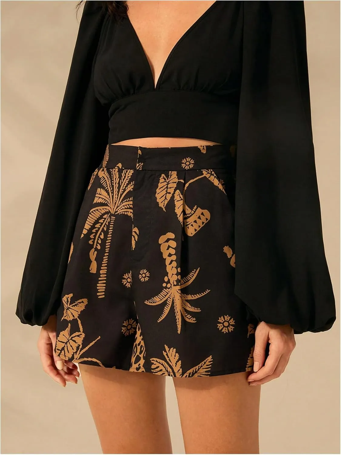 SOLY HUX Women's High Waisted Boho Printed Mini Shorts Summer Wide Leg Beach Holiday Shorts