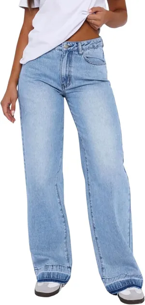 Straight Leg Jeans for Women Stretch High Waisted Wide Leg Baggy Jeans Y2k Boyfriend Denim Pants