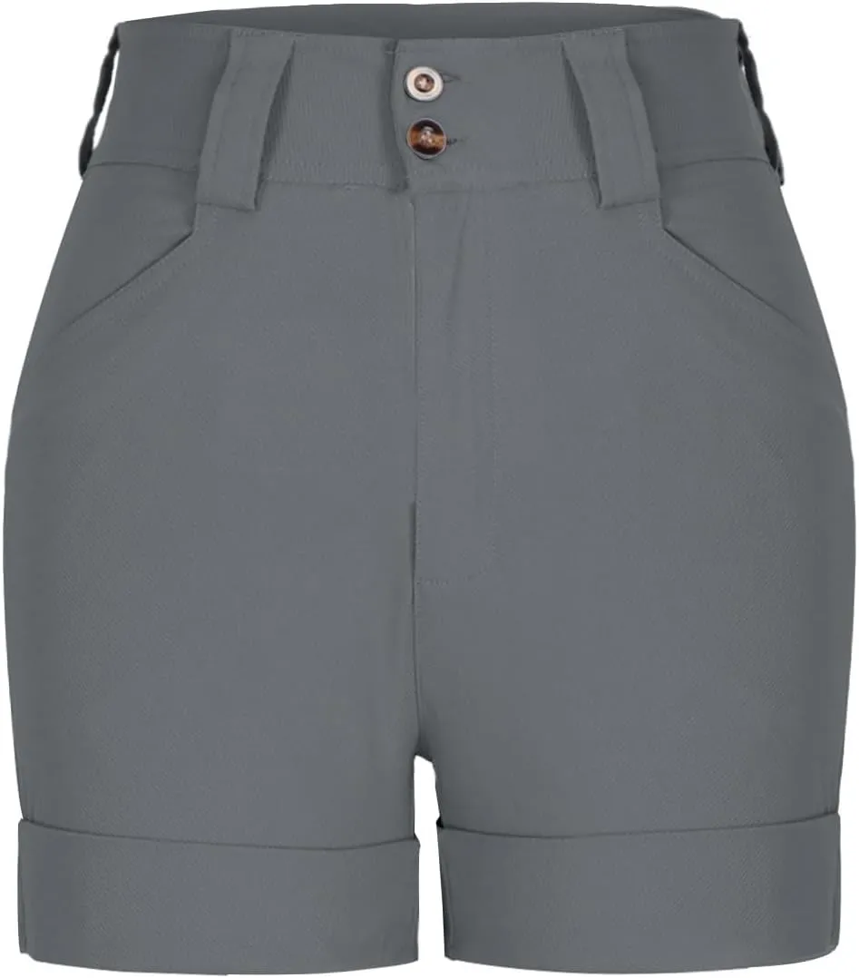 Summer Bermuda Shorts for Women Khaki Jean High Waisted Trendy Patch Pockets Casual Button Fly Stretchy Denim Short