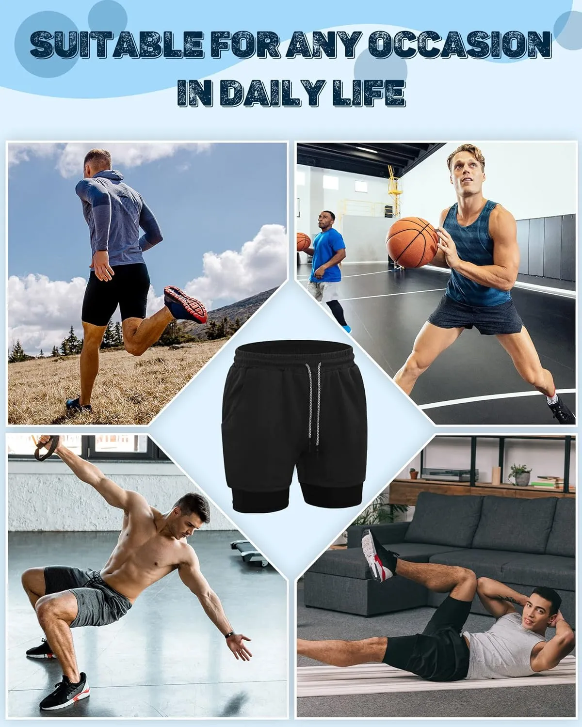 Sureio 6 Pcs Men's 2 in 1 Workout Running Shorts 5" Athletic Gym Shorts with Liner Quick Dry Shorts with Pockets Towel Loop
