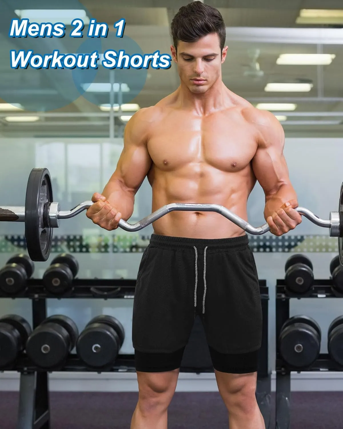 Sureio 6 Pcs Men's 2 in 1 Workout Running Shorts 5" Athletic Gym Shorts with Liner Quick Dry Shorts with Pockets Towel Loop