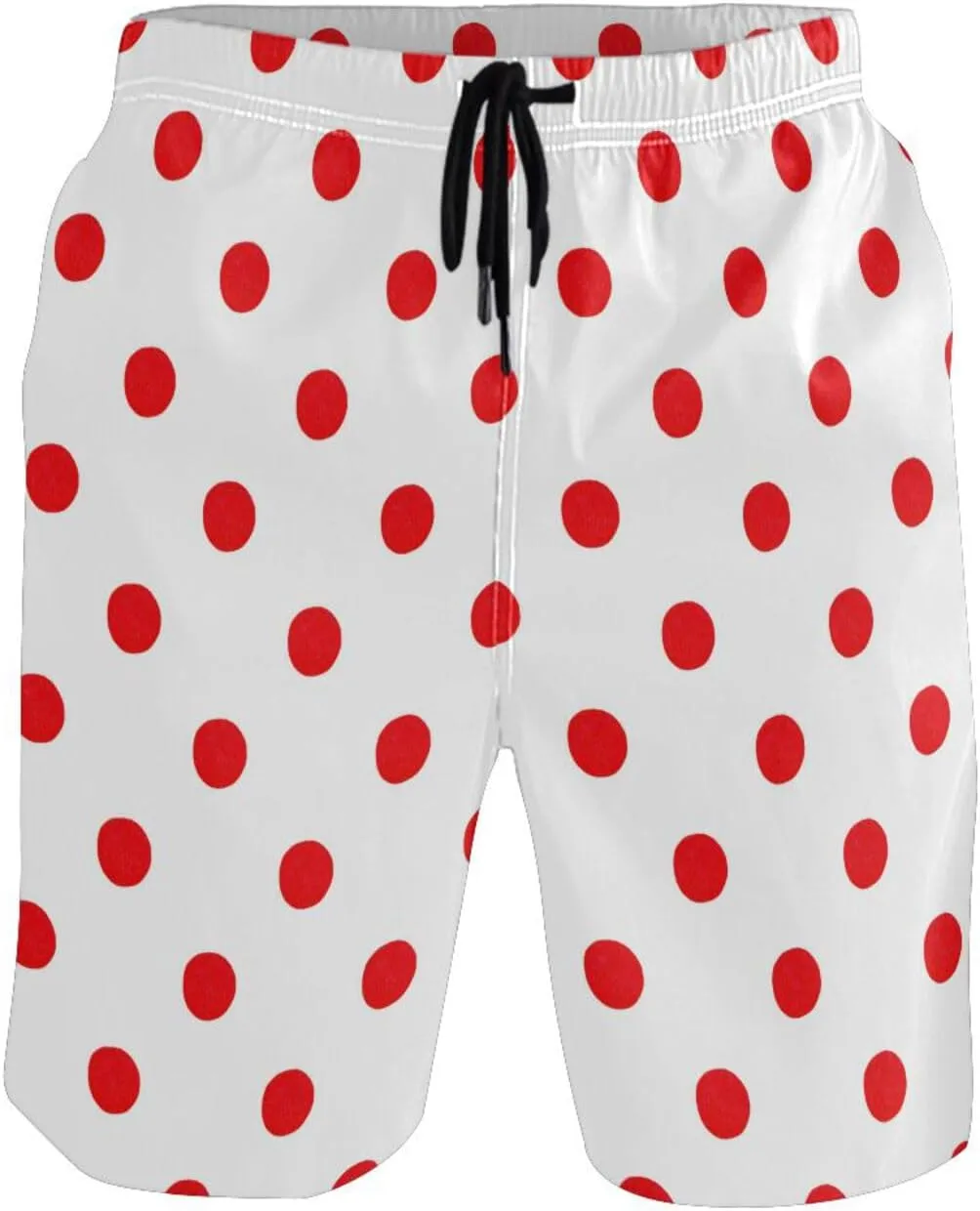 susiyo Abstract Bright Red Polka Dots Mens Swim Trunks Quick Dry Board Beach Shorts Swimwear