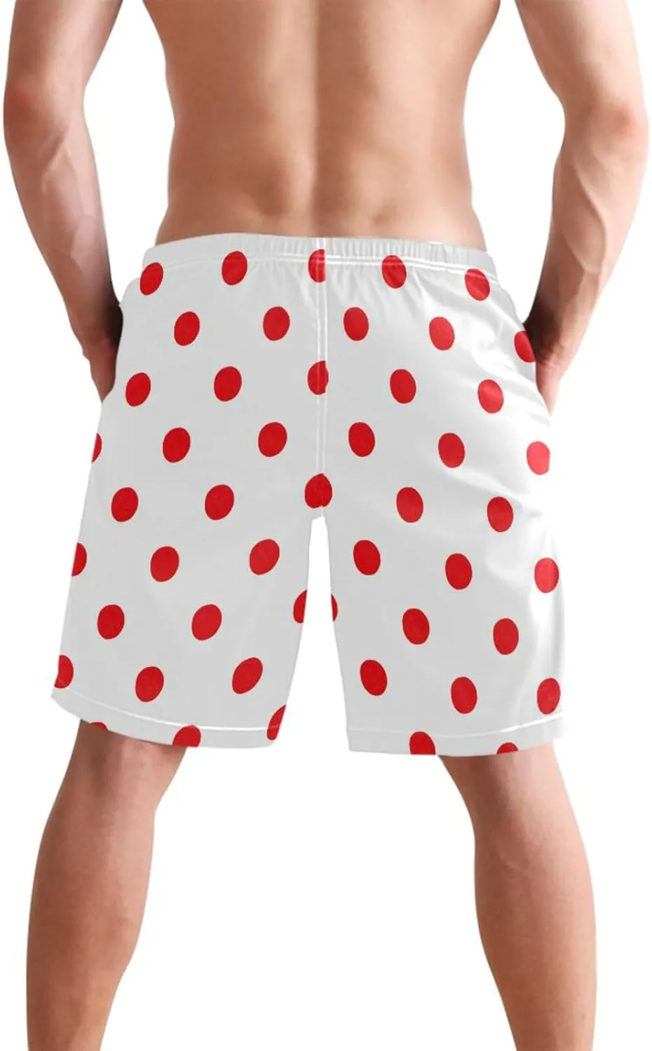 susiyo Abstract Bright Red Polka Dots Mens Swim Trunks Quick Dry Board Beach Shorts Swimwear