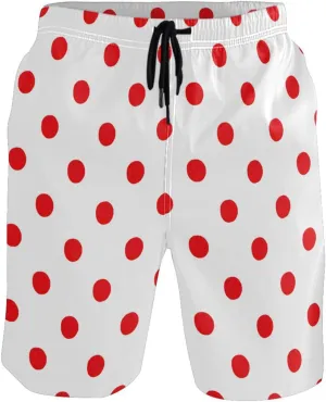 susiyo Abstract Bright Red Polka Dots Mens Swim Trunks Quick Dry Board Beach Shorts Swimwear