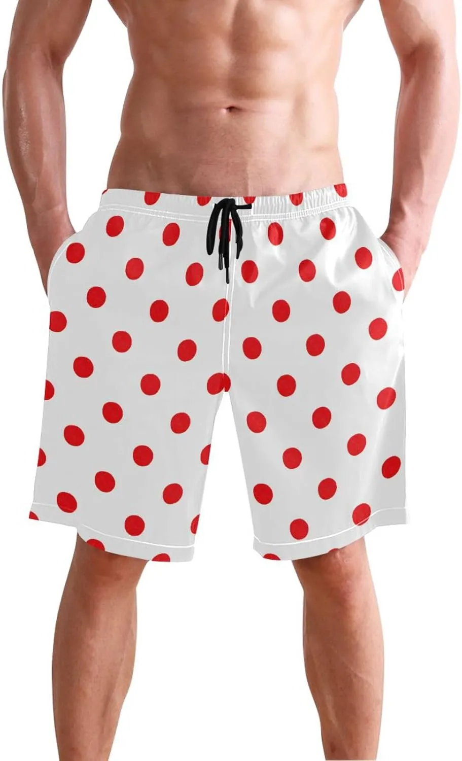 susiyo Abstract Bright Red Polka Dots Mens Swim Trunks Quick Dry Board Beach Shorts Swimwear