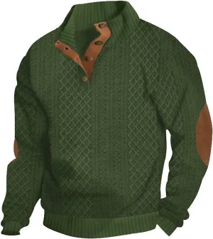Sweatshirts for Men,Men's Trendy Henley Sweaters Cable Knit Button Up Stand Collar Jacquard Pullover Sweater