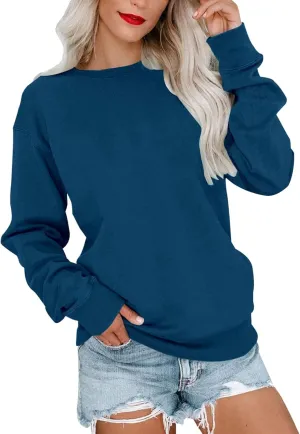 Sweatshirts for Womens Fall Outfits 2024 Crew Neck Sweaters Casual Long Sleeve Hoodies Slim Fit Solid Pullover Tops