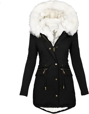 TANGNADE Winter Coats for Women Plus Size Fleece Lined Parka Jackets Hooded Warm Thicken Coat With Pockets Trendy