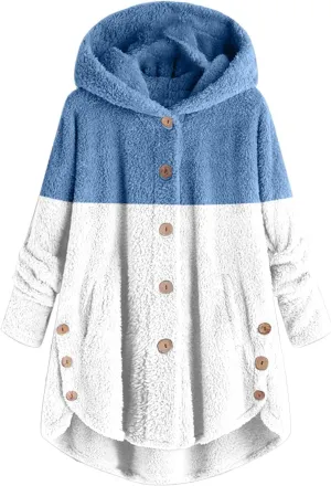 TANGNADE Winter Jackets for Women with Hood Plus Size Warm Sherpa Lined Coats Button Plush Outwear Fleece Fall Outfits