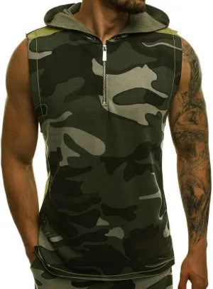 Tank Tops Men Men's Workout Hooded Tank Tops Sports Training Sleeveless Gym Hoodies Bodybuilding Cut Off Muscle Shirt