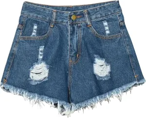 Teen Girls Summer Jeans Shorts for Women Y2K Plus Size Waisted Stretchy Ripped Jean Shorts with Pockets