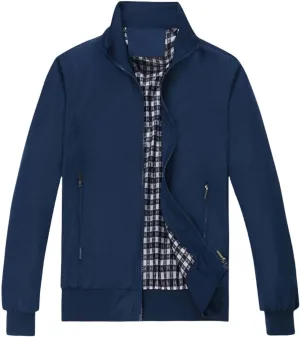 Thatrich Men's Sports Shell Jacket Lightweigh Flannel Lined Windbreaker Slim Fit Zip Up Jacket Casual Outwear Bomber Jackets