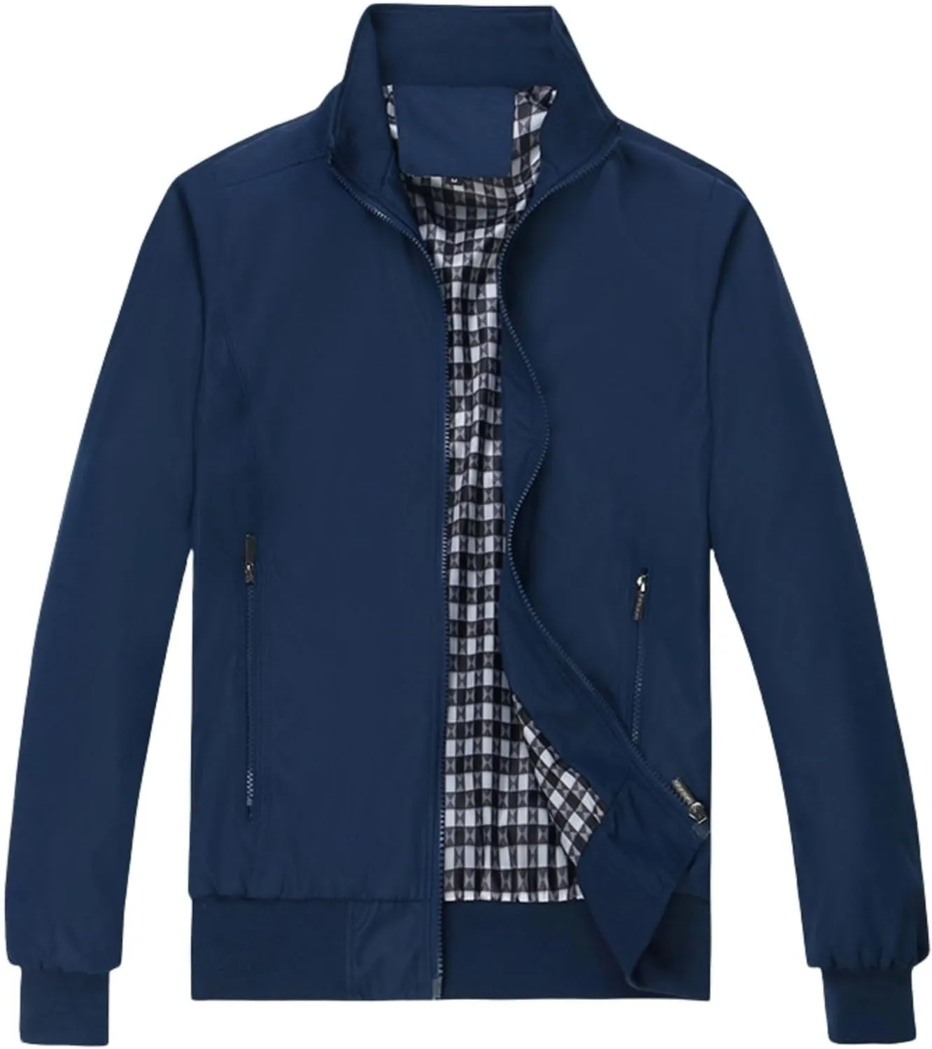 Thatrich Men's Sports Shell Jacket Lightweigh Flannel Lined Windbreaker Slim Fit Zip Up Jacket Casual Outwear Bomber Jackets