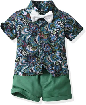 Toddler Boys Shorts Sets Hawaiian Outfit Baby Boy Summer Gentleman Short Sleeve Shirt Top Shorts with Belt