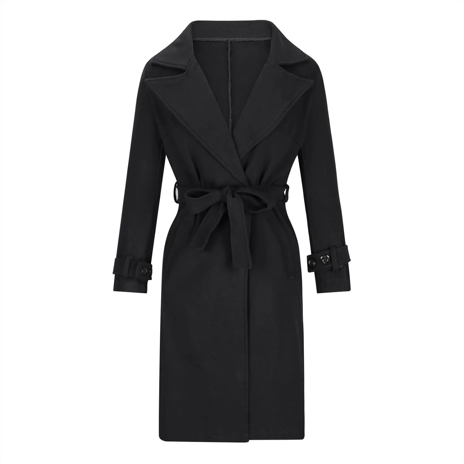 Trench Coats for Women Long Winter Wool Blend Camel Mid-Long Coat Fall Lapel Slim Overcoat Outerwear with Belt