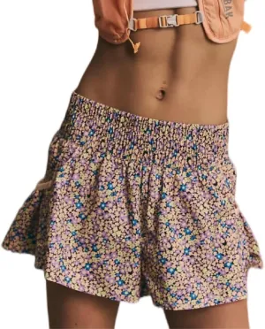 UAURORAO Women Flowy Athletic Shorts High Waisted Boho Floral Ruffle Running Workout Shorts Smocked Shorts with Pockets