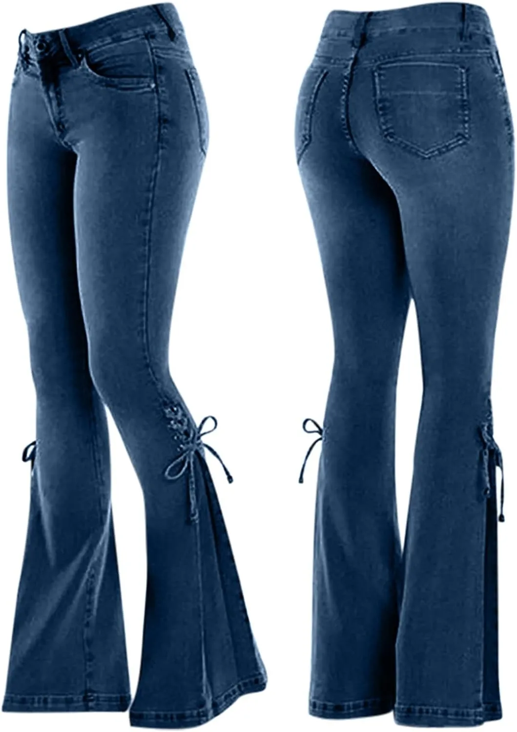 Uillui Flare Jeans for Women High Waisted Lace-up Bell Bottom Stretch Denim Jeans Bootcut Slim Retro Wide Leg Denim Pants