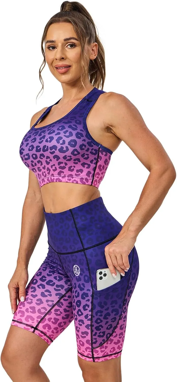 UIUO-UIPEU High Waisted Biker Shorts for Women Workout Athletic Leggings Running Printed Yoga Shorts