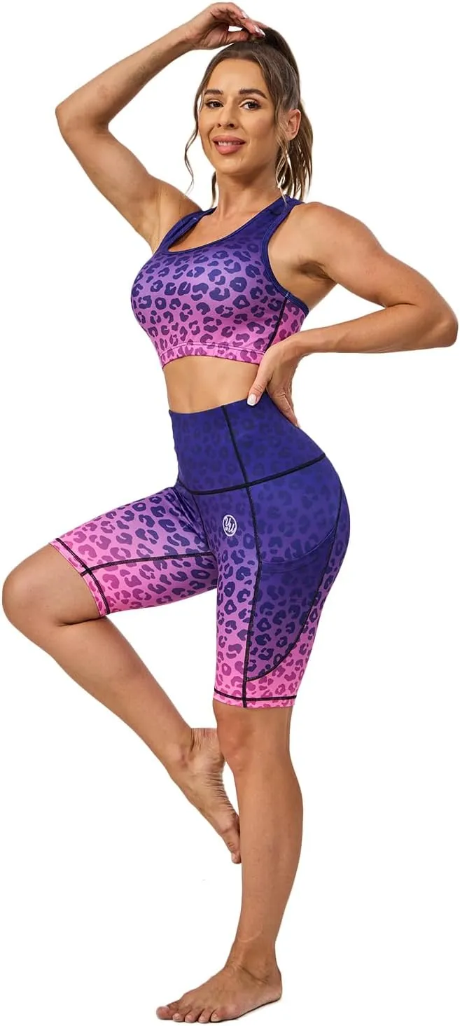 UIUO-UIPEU High Waisted Biker Shorts for Women Workout Athletic Leggings Running Printed Yoga Shorts
