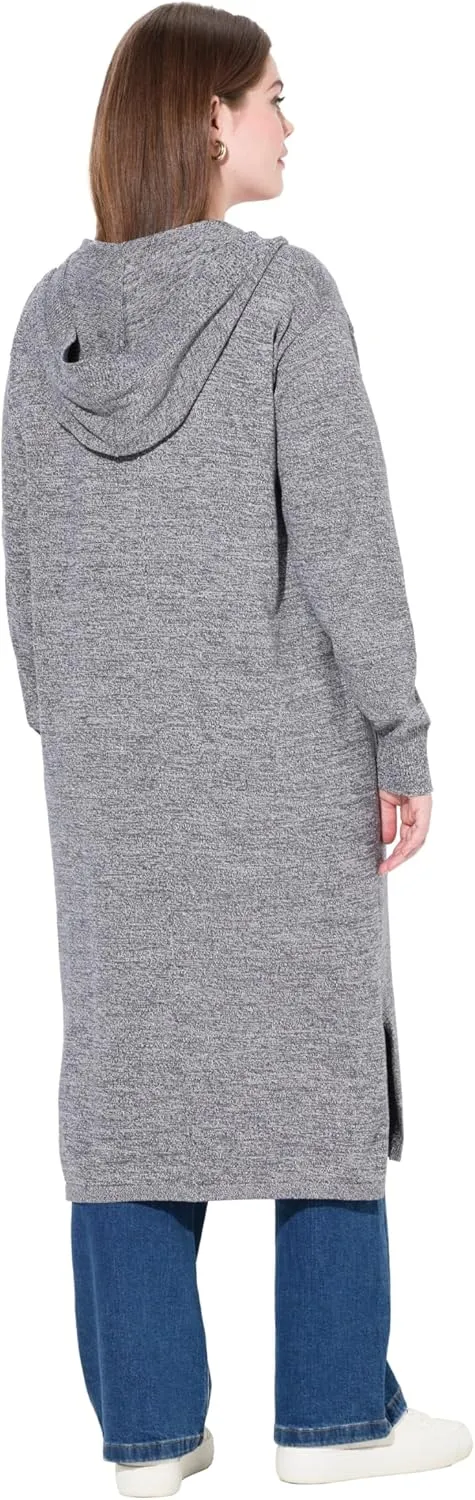 Ulla Popken Womenswear Plus Size Curvy Eco Cotton Longline Open Shape Cardigan 832774