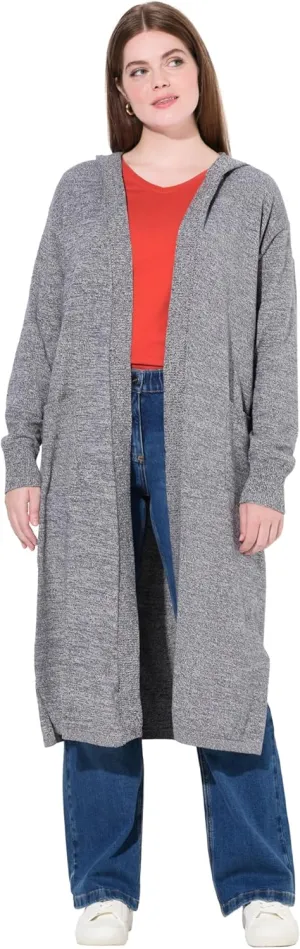 Ulla Popken Womenswear Plus Size Curvy Eco Cotton Longline Open Shape Cardigan 832774