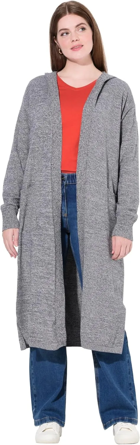 Ulla Popken Womenswear Plus Size Curvy Eco Cotton Longline Open Shape Cardigan 832774