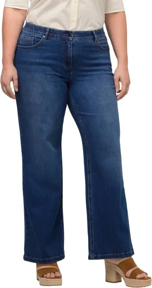 Ulla Popken Womenswear Plus Size Curvy Eco Cotton Wide Leg Mary Fit Stretch Jeans Dark Blue Denim 20 806288903