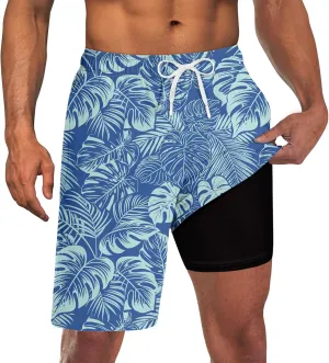 UNICOMIDEA Men Swim Trunks with Compression Liner 9 Inch Long Board Shorts