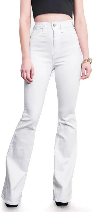 Vibrant Women's Juniors Bell Bottom High Waist Fitted Denim Jeans