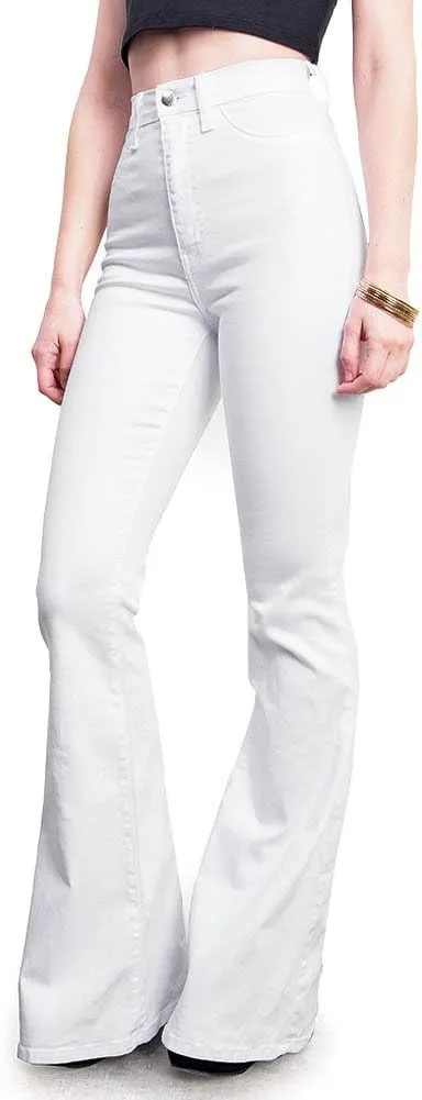Vibrant Women's Juniors Bell Bottom High Waist Fitted Denim Jeans