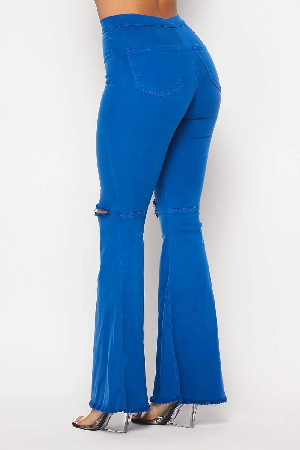 Vibrant Women's Juniors Bell Bottom High Waist Fitted Denim Jeans