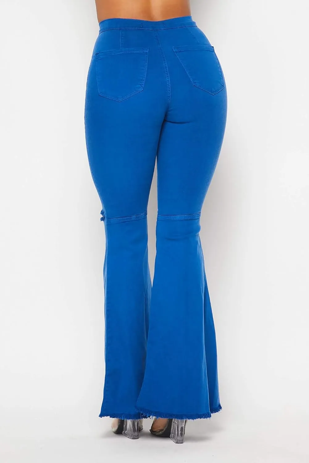 Vibrant Women's Juniors Bell Bottom High Waist Fitted Denim Jeans