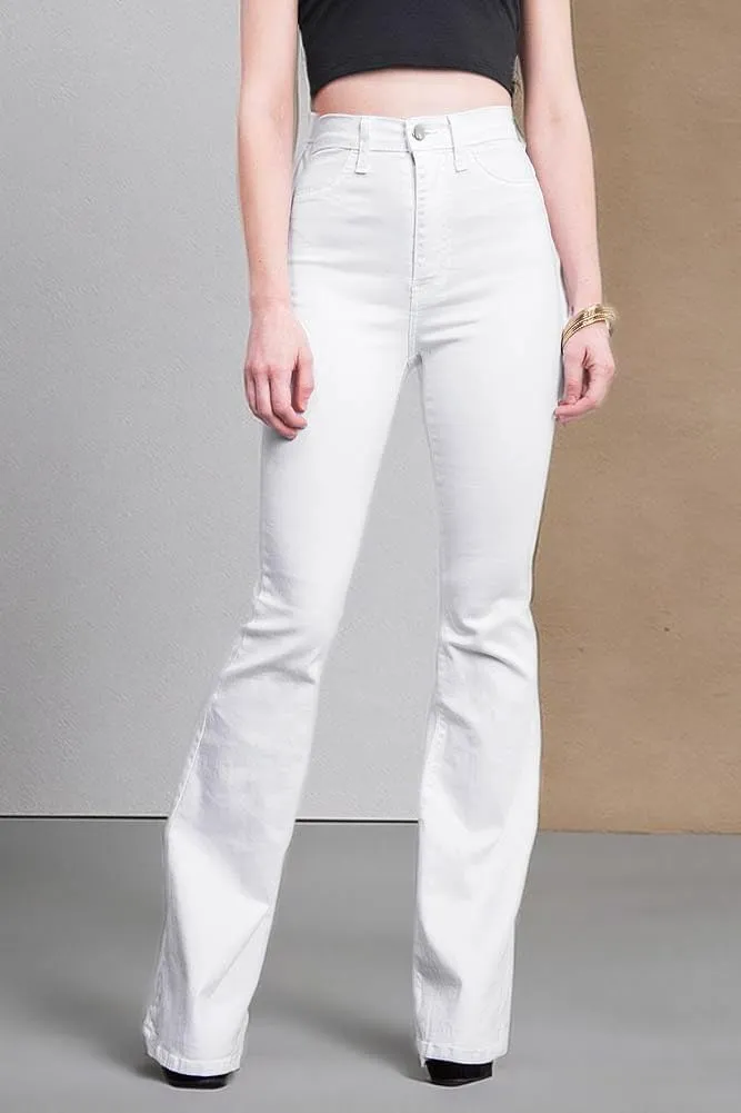 Vibrant Women's Juniors Bell Bottom High Waist Fitted Denim Jeans